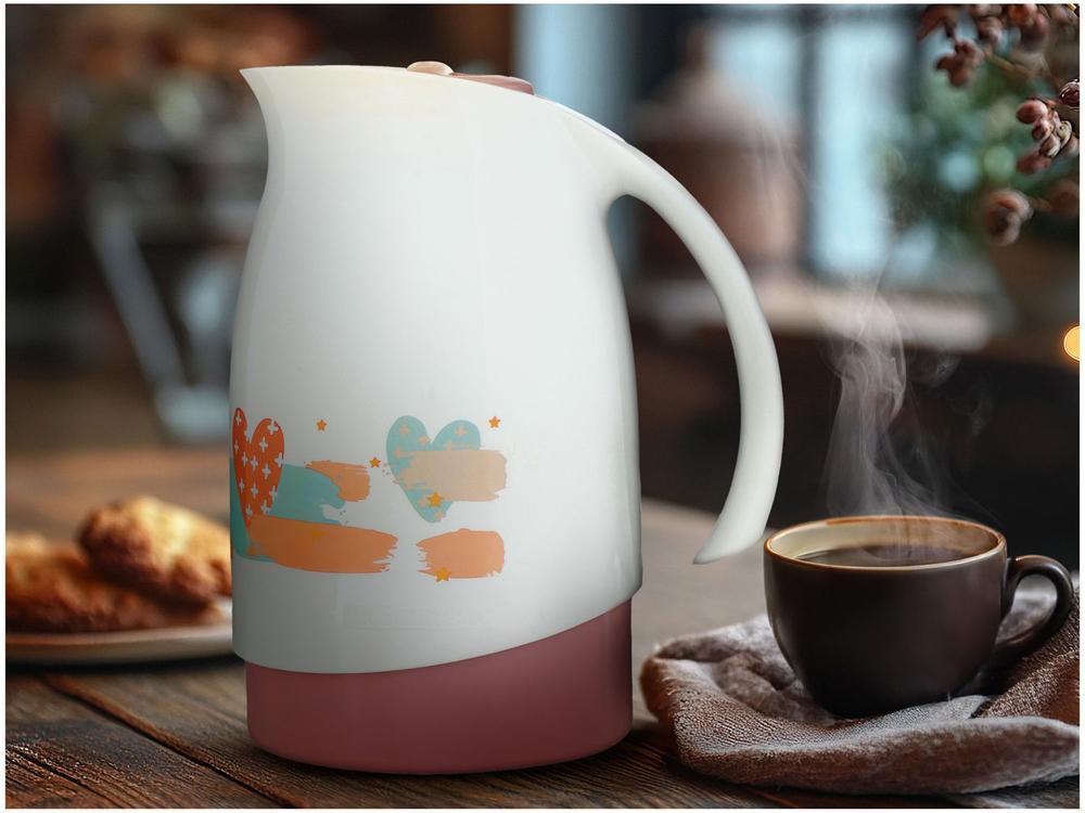 Bule de Café Termic Branco e Rosa 700ml - 2