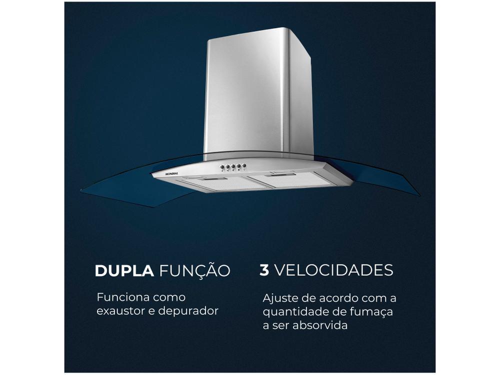 Coifa de Parede Mondial 90cm até 6 Bocas Vidro Curvo CF90-01 - 4