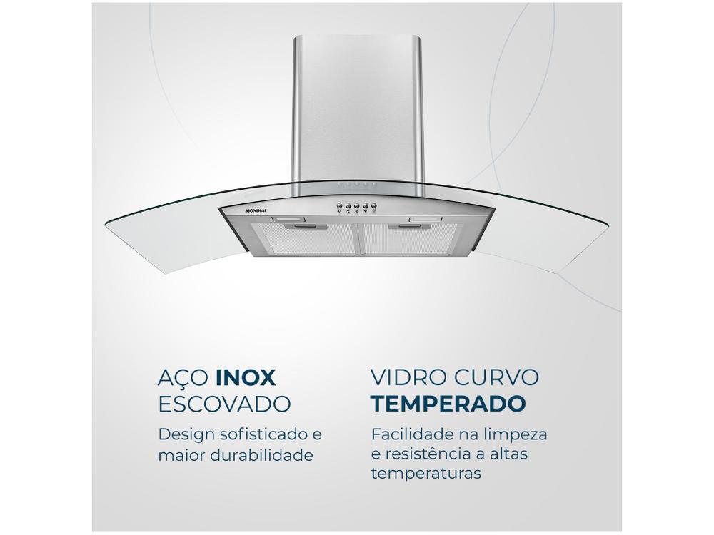 Coifa de Parede Mondial 90cm até 6 Bocas Vidro Curvo CF90-01 - 5