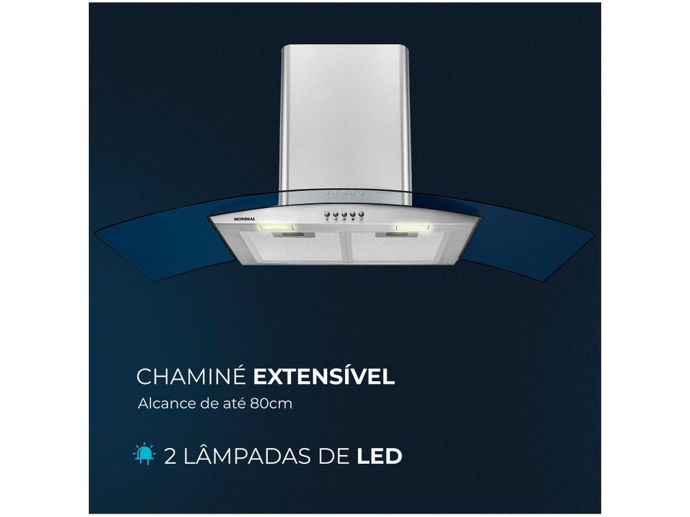 Coifa de Parede Mondial 90cm até 6 Bocas Vidro Curvo CF90-01 - 6