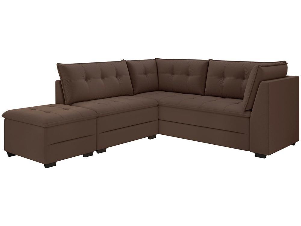 Sofá de Canto 5 Lugares com Puff Veludo Benfica Besthouse - 1