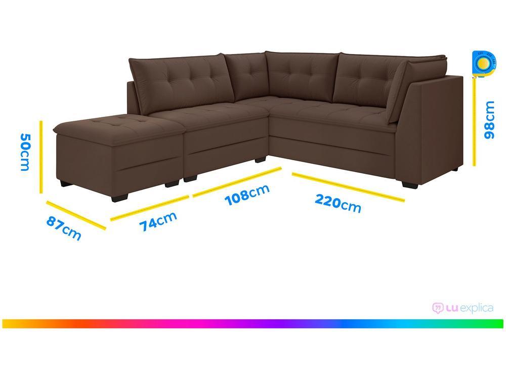 Sofá de Canto 5 Lugares com Puff Veludo Benfica Besthouse - 3