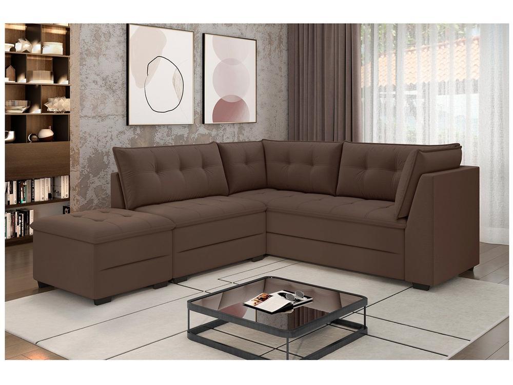 Sofá de Canto 5 Lugares com Puff Veludo Benfica Besthouse - 4