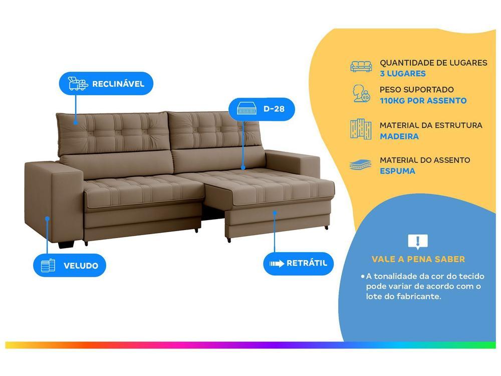 Sofá Retrátil Reclinável 3 Lugares Veludo Medelín Besthouse - 2