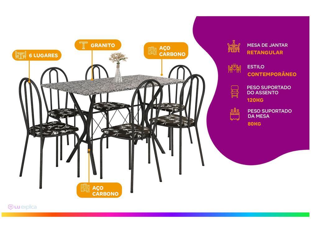 Mesa de Jantar 6 Cadeiras Retangular Preta  - 2