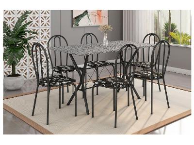 Mesa de Jantar 6 Cadeiras Retangular Preta 