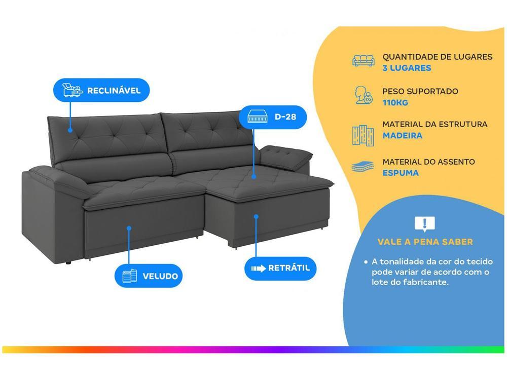 Sofá Retrátil Reclinável 3 Lugares Veludo Ibiza Besthouse - 2