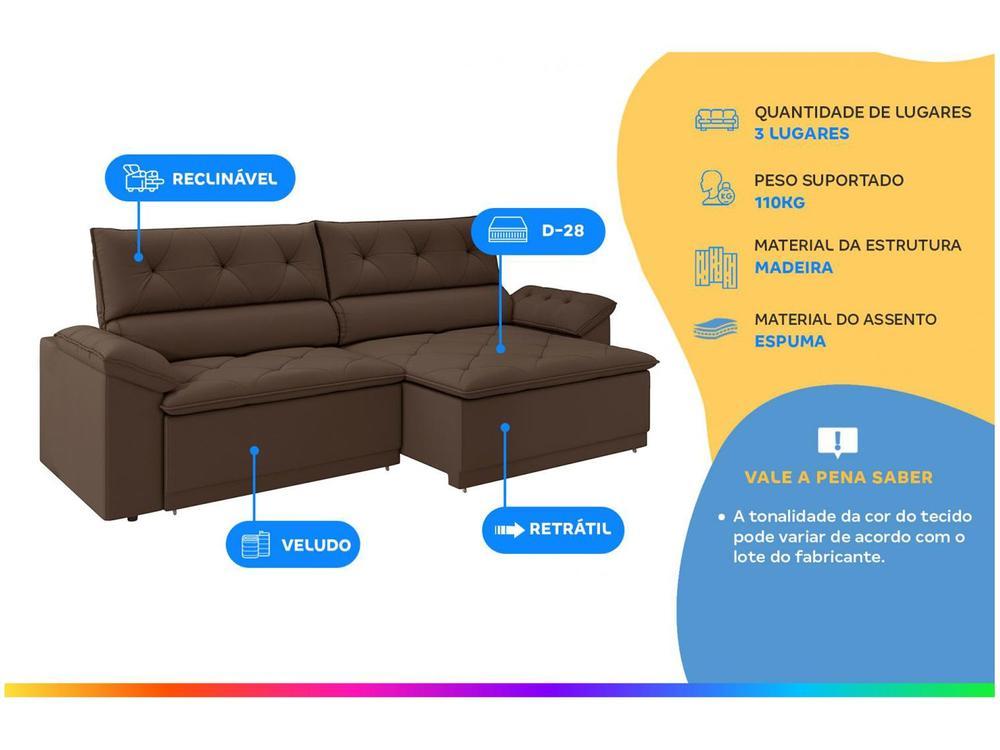 Sofá Retrátil Reclinável 3 Lugares Veludo Ibiza Besthouse - 2