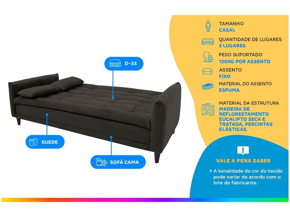 Sofá-cama Casal 3 Lugares Reclinável Suede Linoforte Estela - 2
