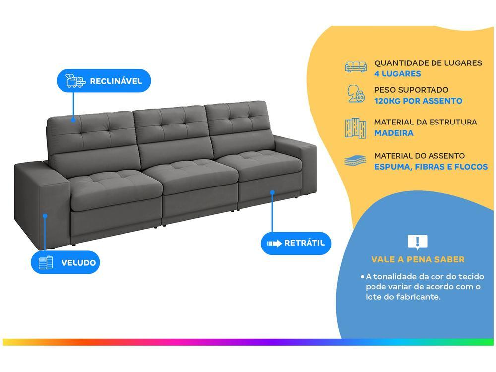 Sofá Retrátil Reclinável 4 Lugares Veludo Roma Besthouse - 2