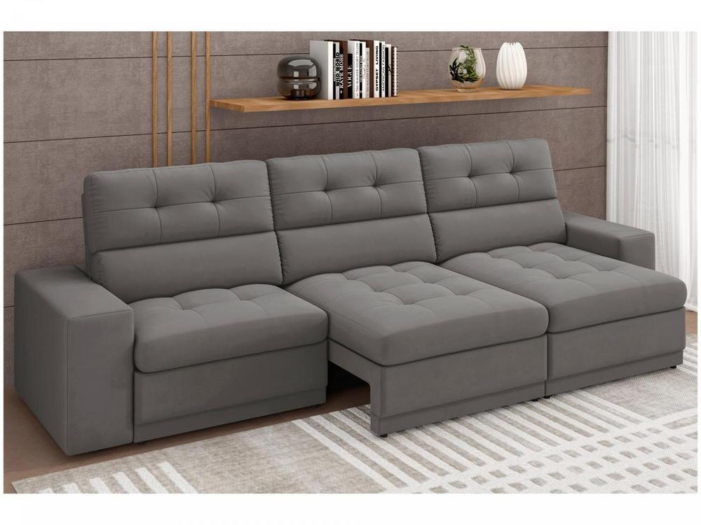 Sofá Retrátil Reclinável 4 Lugares Veludo Roma Besthouse - 4