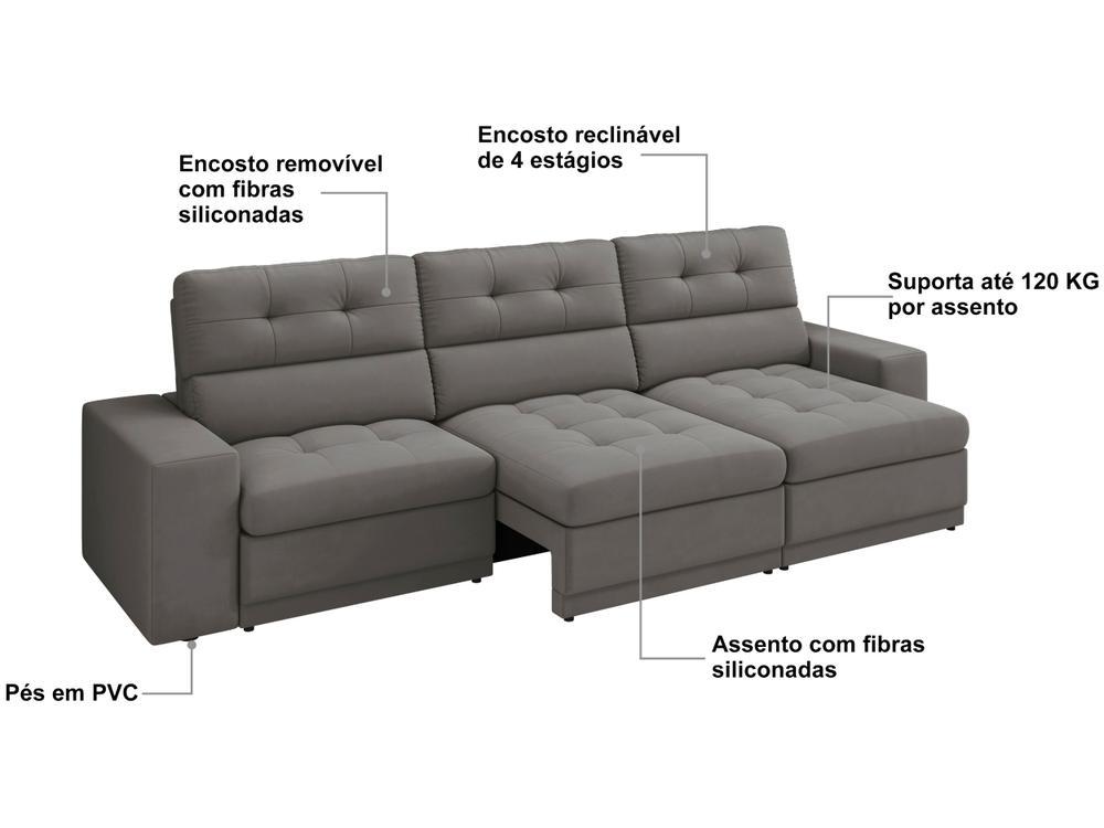 Sofá Retrátil Reclinável 4 Lugares Veludo Roma Besthouse - 5