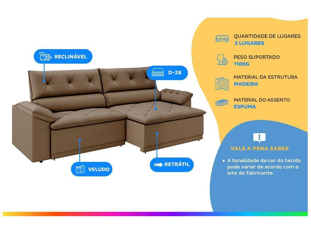 Sofá Retrátil Reclinável 3 Lugares Veludo Ibiza Besthouse - 2