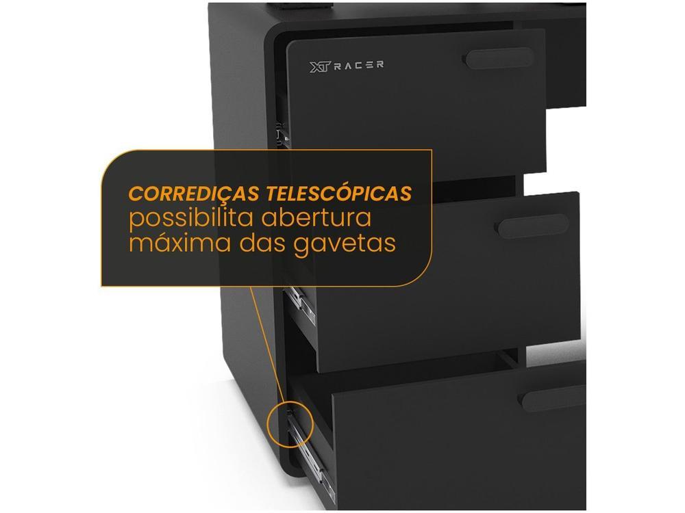 Mesa Gamer XT Racer Home Preto e Prata 3 Gavetas 1 Nicho - 6