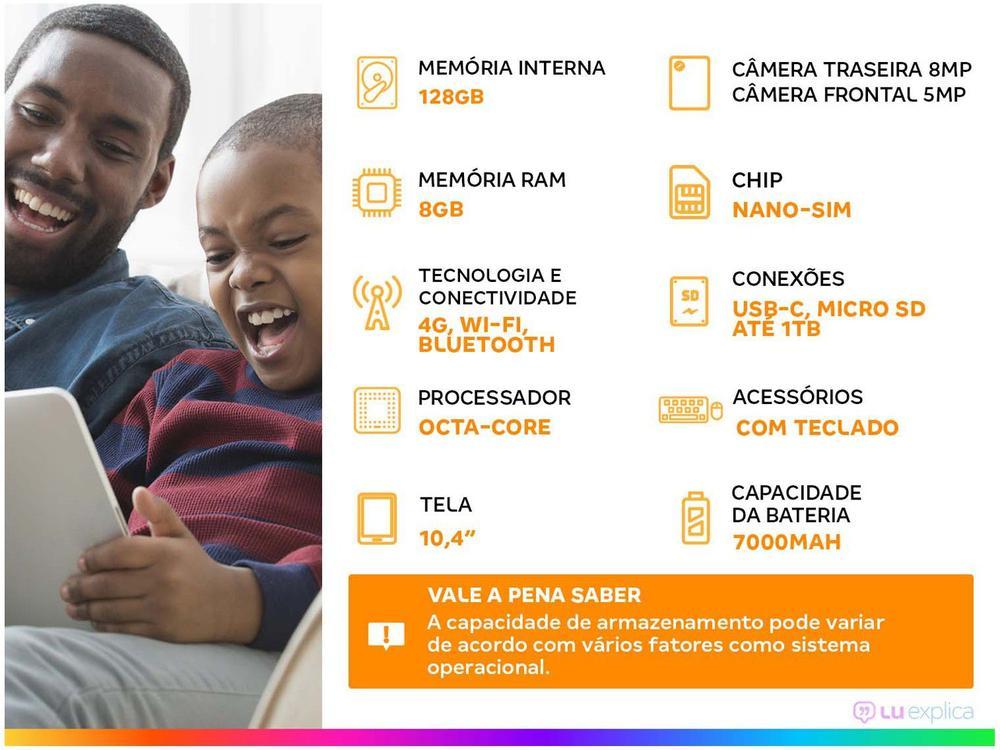 Tablet Vaio TL10 com Teclado de Conexão Inteligente 10,4" 128GB 8GB RAM Android 13 Octa-Core Wi-Fi 4G - 25