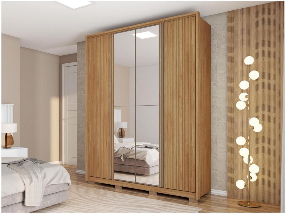 Guarda-roupa Solteiro com Espelho 4 Portas 3 Gavetas Caemmun Belize Ripado - 5