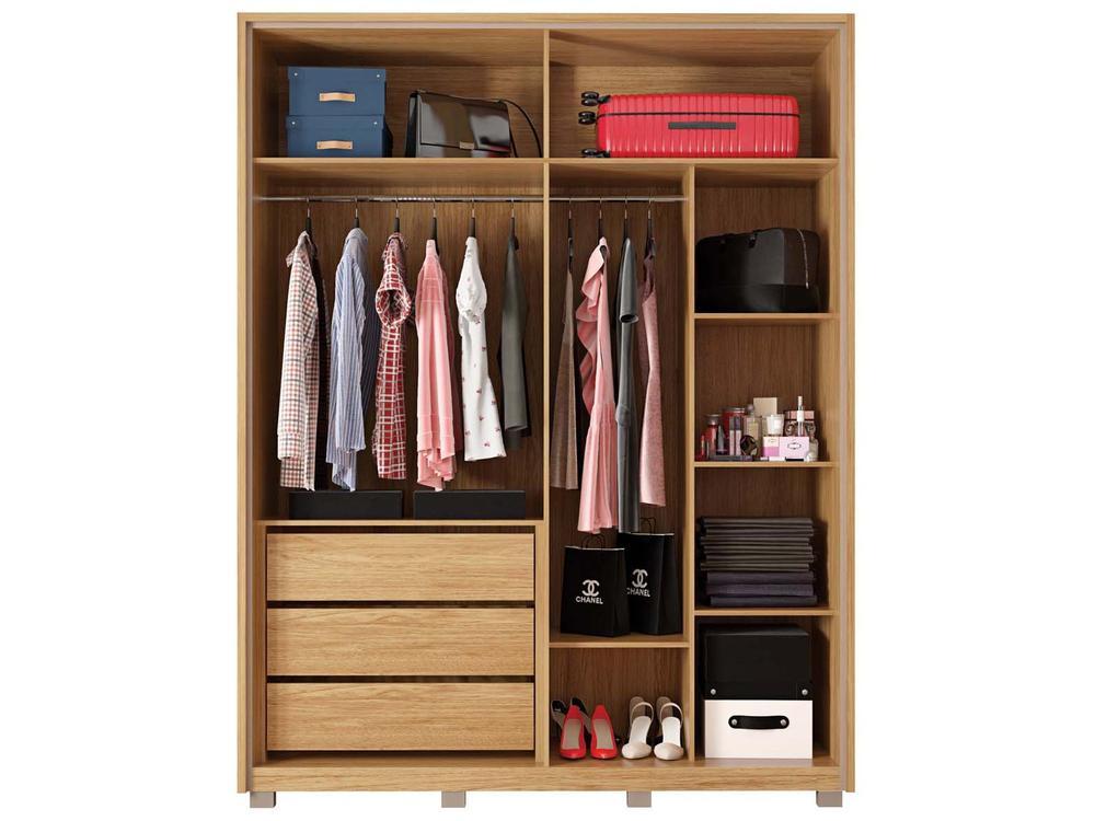 Guarda-roupa Solteiro com Espelho 4 Portas 3 Gavetas Caemmun Belize Ripado - 7