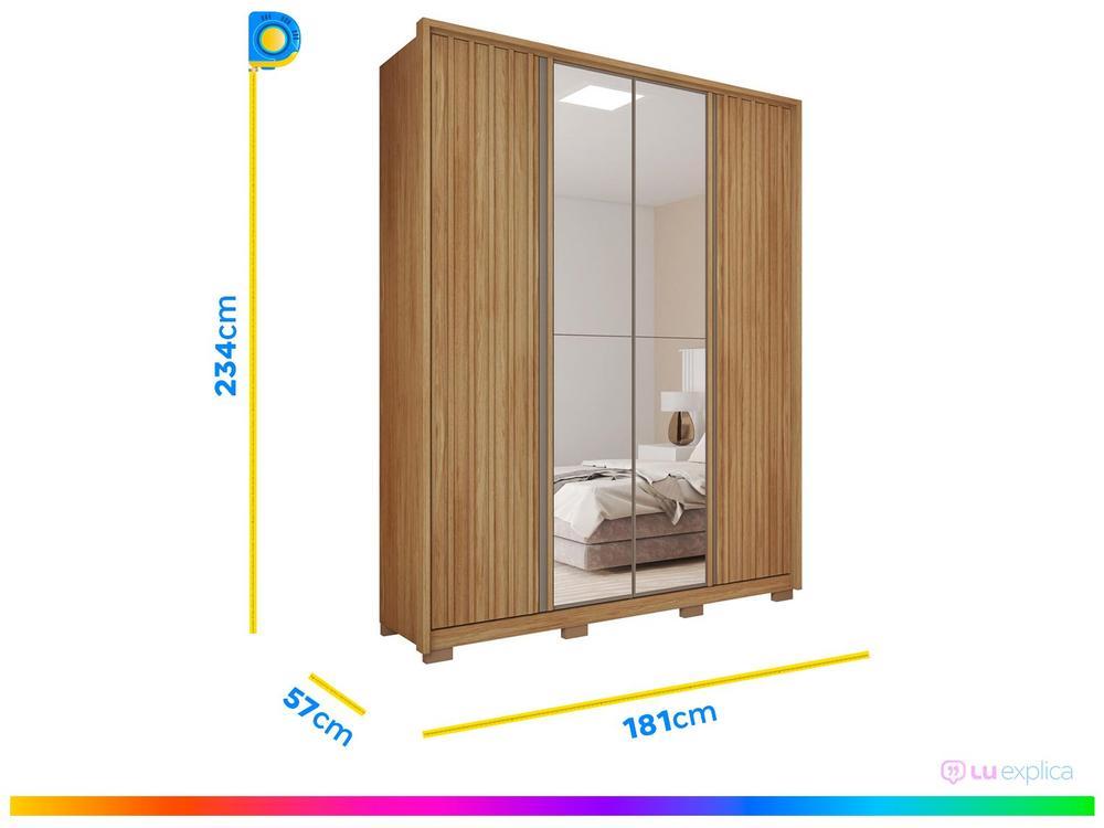 Guarda-roupa Solteiro com Espelho 4 Portas 3 Gavetas Caemmun Belize Ripado - 3