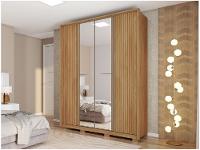 Guarda-roupa Solteiro com Espelho 4 Portas 3 Gavetas Caemmun Belize Ripado - 5