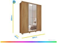 Guarda-roupa Solteiro com Espelho 4 Portas 3 Gavetas Caemmun Belize Ripado - 3