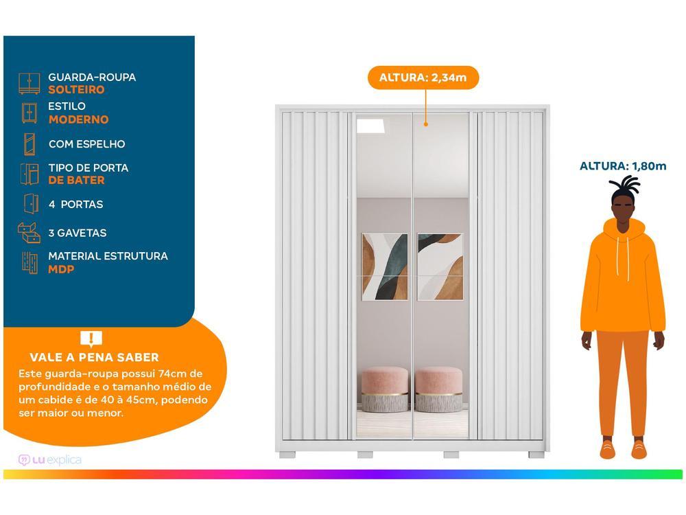 Guarda-roupa Solteiro com Espelho 4 Portas 3 Gavetas Caemmun Belize Ripado - 2
