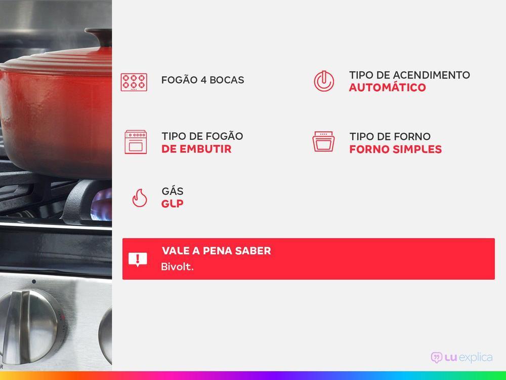 Fogão 4 Bocas de Embutir Dako Preto Mesa de Vidro Diplomata - 2