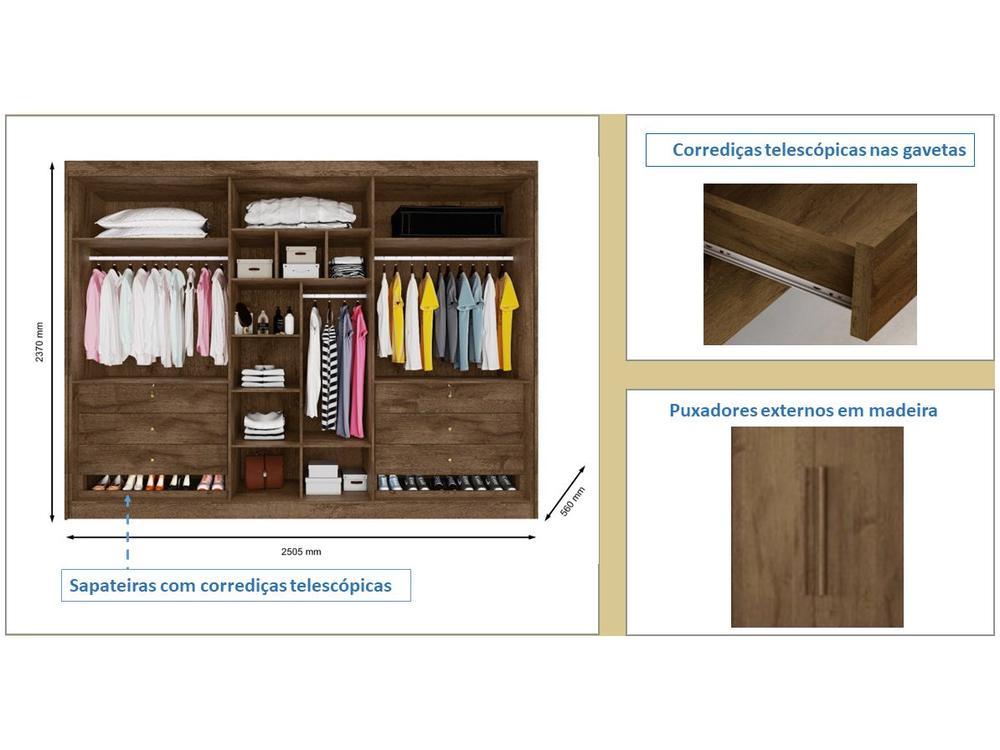 Guarda-roupa Casal 6 Portas 6 Gavetas Móveis Europa Ripado Potente - 8