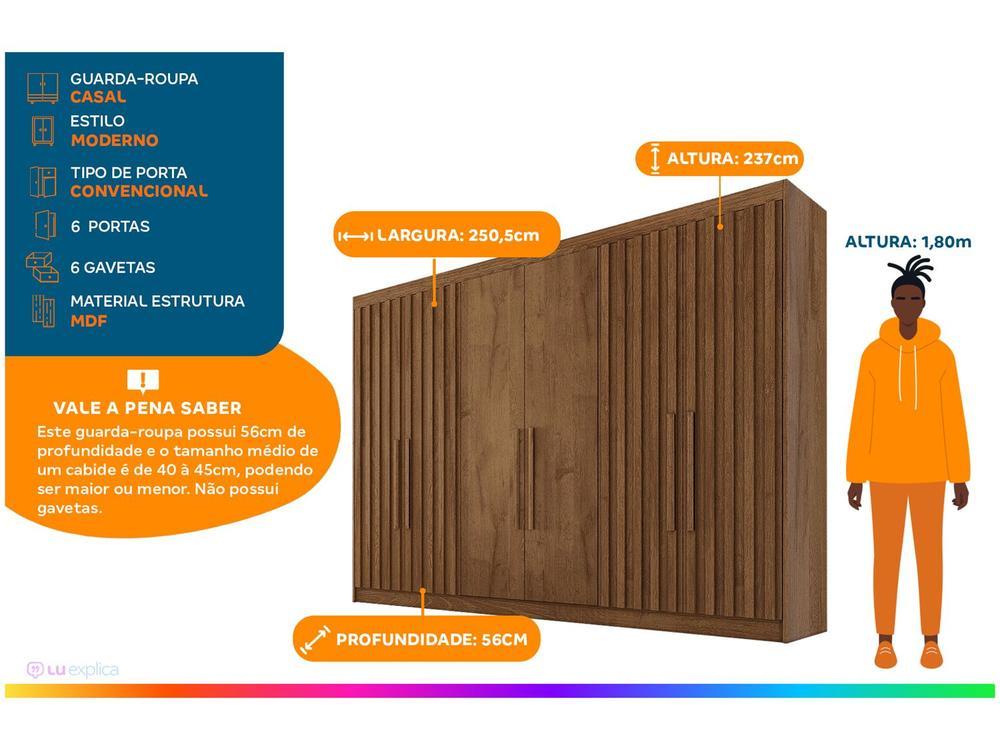 Guarda-roupa Casal 6 Portas 6 Gavetas Móveis Europa Ripado Potente - 2