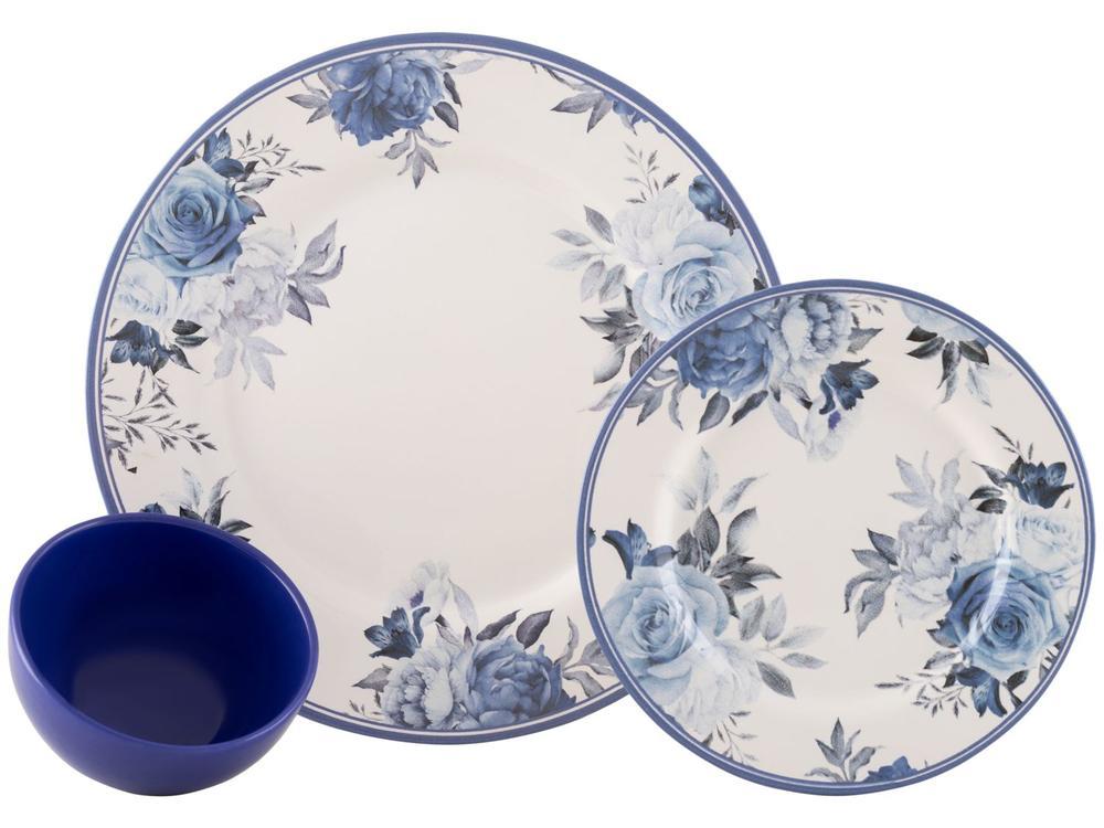 Aparelho de Jantar 12 Peças Alleanza Cerâmica Branco e Azul Redondo Antique - 3
