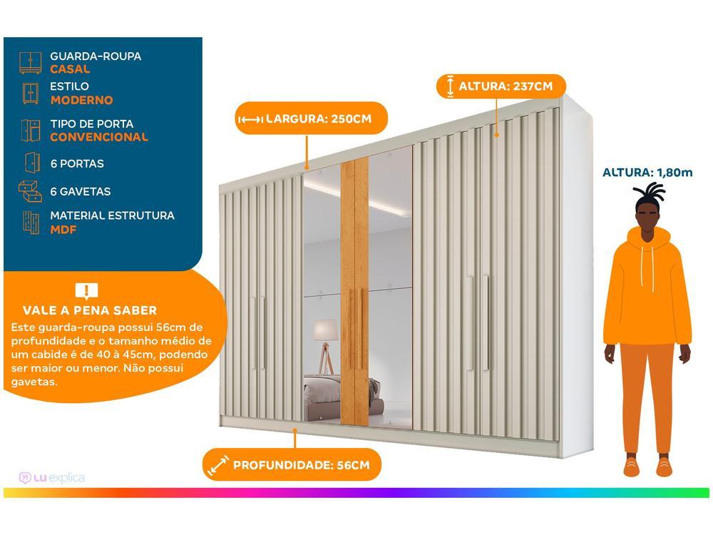 Guarda-roupa Casal com Espelho 6 Portas 6 Gavetas Móveis Europa Ripado Potente - 2