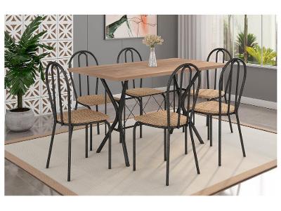 Mesa de Jantar 6 Cadeiras Retangular Preta