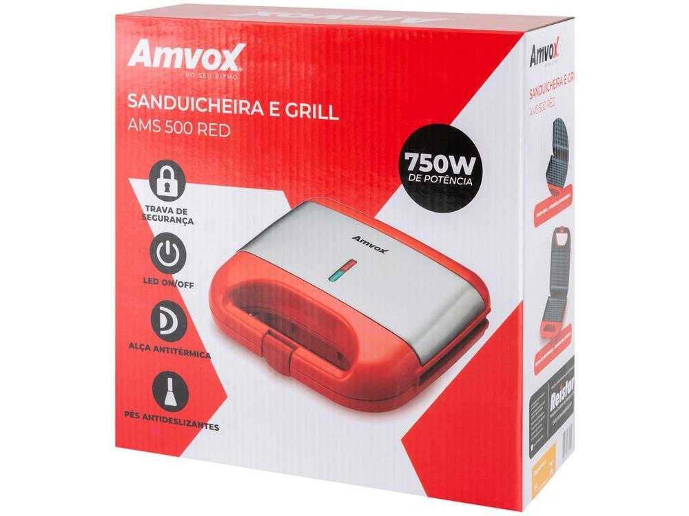 Sanduicheira Grill Amvox Vermelho 750W Lar - 9