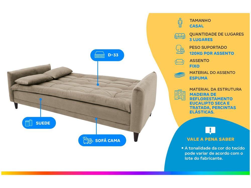 Sofá-cama Casal 3 Lugares Reclinável Suede Linoforte Estela - 2