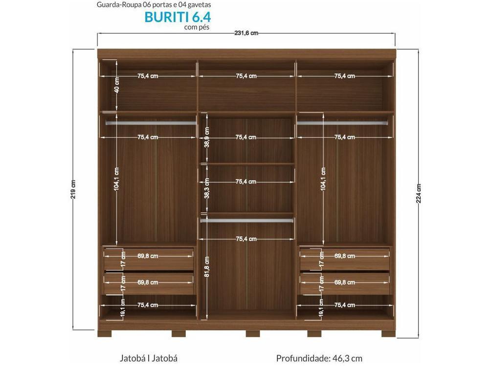 Guarda-roupa Casal 6 Portas 4 Gavetas - 6