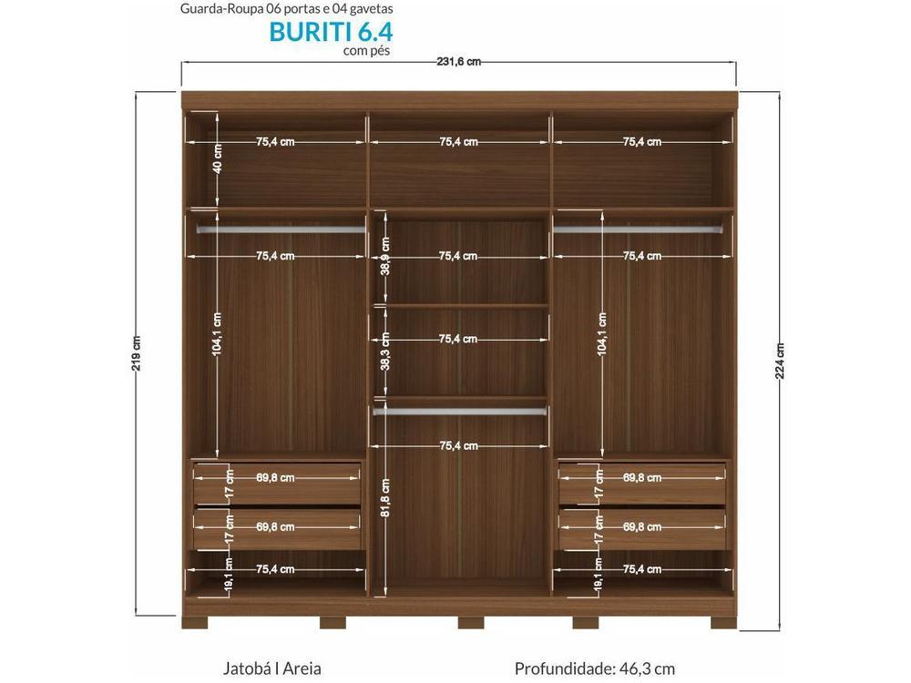 Guarda-roupa Casal 6 Portas 4 Gavetas - 7