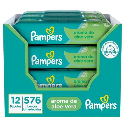 Lenço Umedecido Pampers Aloe Vera 12 Pacotes com 48 Unidades Cada