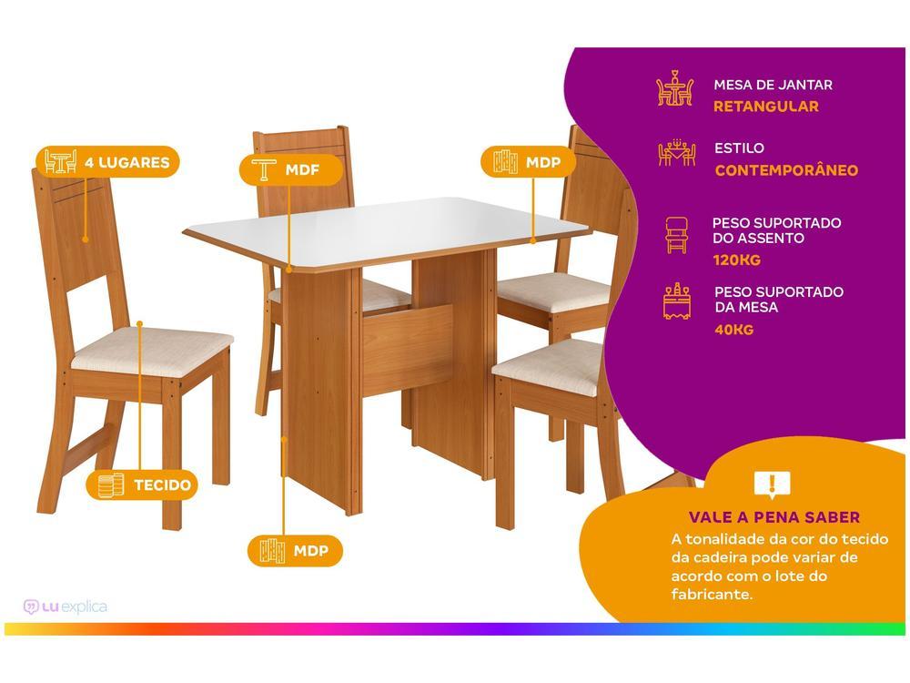 Mesa de Jantar 4 Cadeiras Retangular Noce e Off White Indekes Cristal - 2