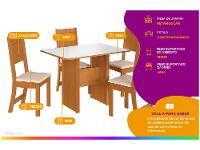 Mesa de Jantar 4 Cadeiras Retangular Noce e Off White Indekes Cristal - 2