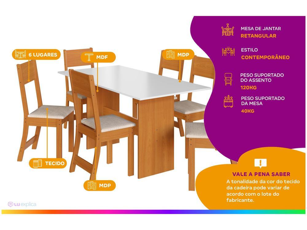 Mesa de Jantar 6 Cadeiras Retangular Freijo e Off White Indekes Luiza - 2