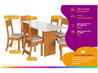 Mesa de Jantar 6 Cadeiras Retangular Freijo e Off White Indekes Luiza - 2