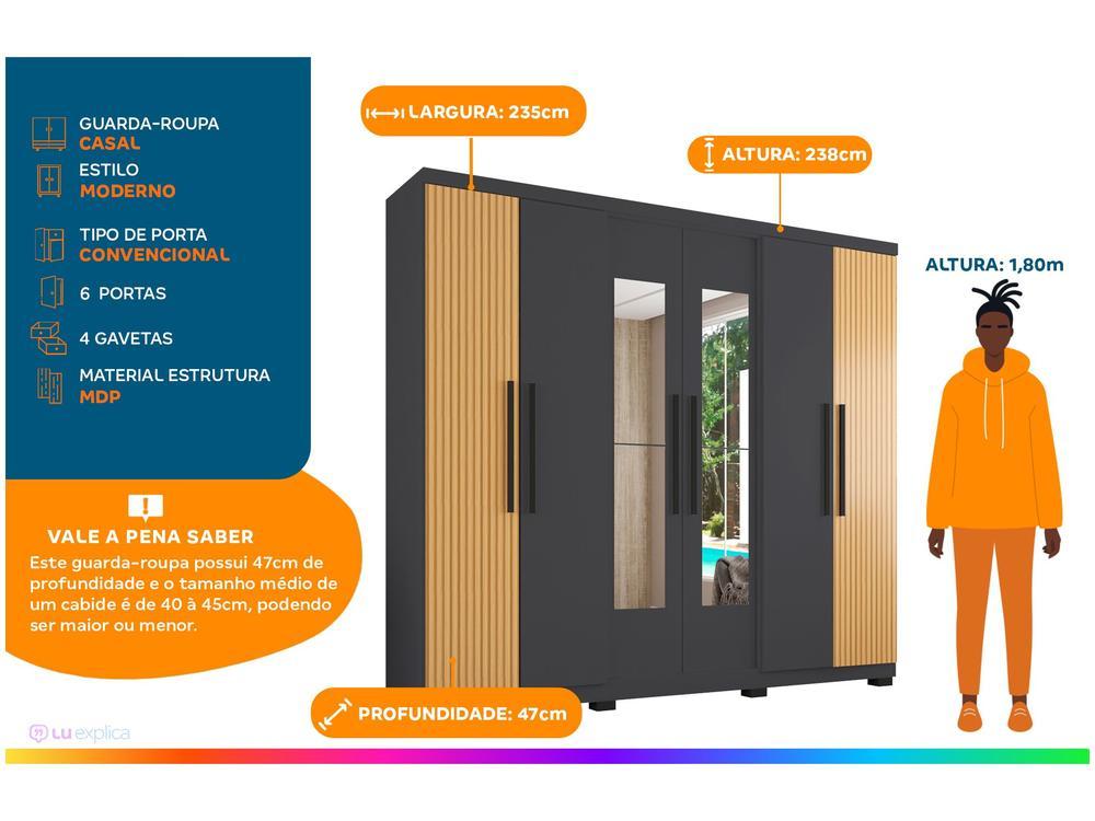 Guarda-roupa Casal com Espelho 6 Portas 4 Gavetas Araplac Braga - 10