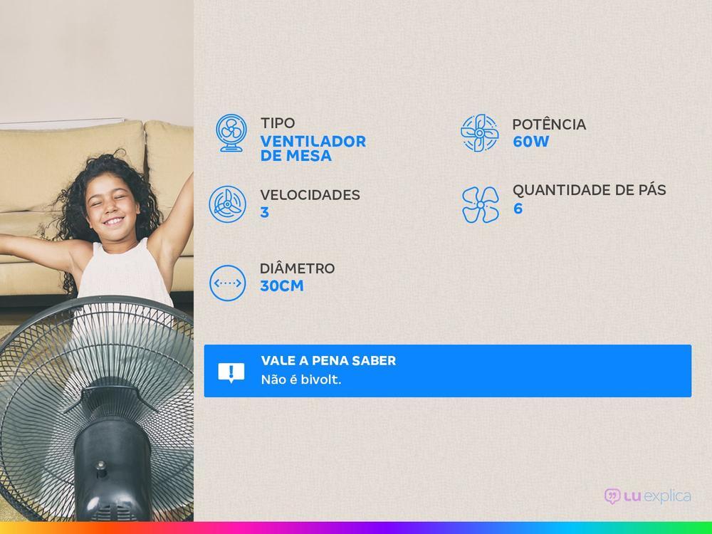 Ventilador de Mesa Britânia BVT301 30cm 6 Pás 3 Velocidades Preto - 11