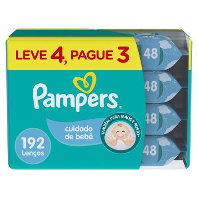 Lenço Umedecido Pampers Cuidado de Bebê 4 Pacotes com 48 Unidades Cada
