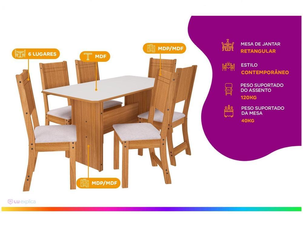 Mesa de Jantar 6 Cadeiras Retangular Freijo e Off White Indekes Cristal - 2