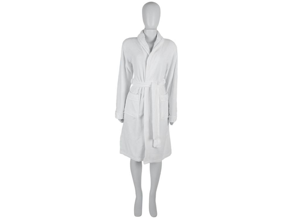 Roupão de Inverno de Microfibra Atlântica Sofisticata Premium Gola Estampada Branco - 1