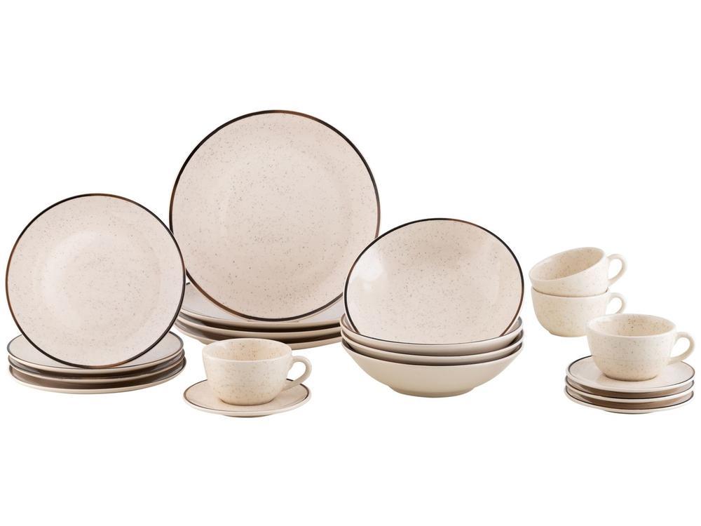 Aparelho de Jantar e Chá 20 Peças Oxford de Cerâmica Bege e Marrom Redondo Unni Brisa - 10