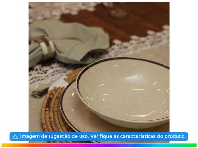 Aparelho de Jantar e Chá 20 Peças Oxford de Cerâmica Bege e Marrom Redondo Unni Brisa