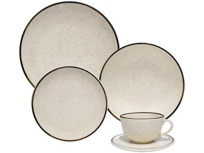 Aparelho de Jantar e Chá 20 Peças Oxford de Cerâmica Bege e Marrom Redondo Unni Brisa