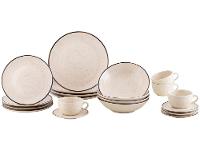 Aparelho de Jantar e Chá 20 Peças Oxford de Cerâmica Bege e Marrom Redondo Unni Brisa - 10