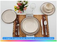 Aparelho de Jantar e Chá 20 Peças Oxford de Cerâmica Bege e Marrom Redondo Unni Brisa - 11